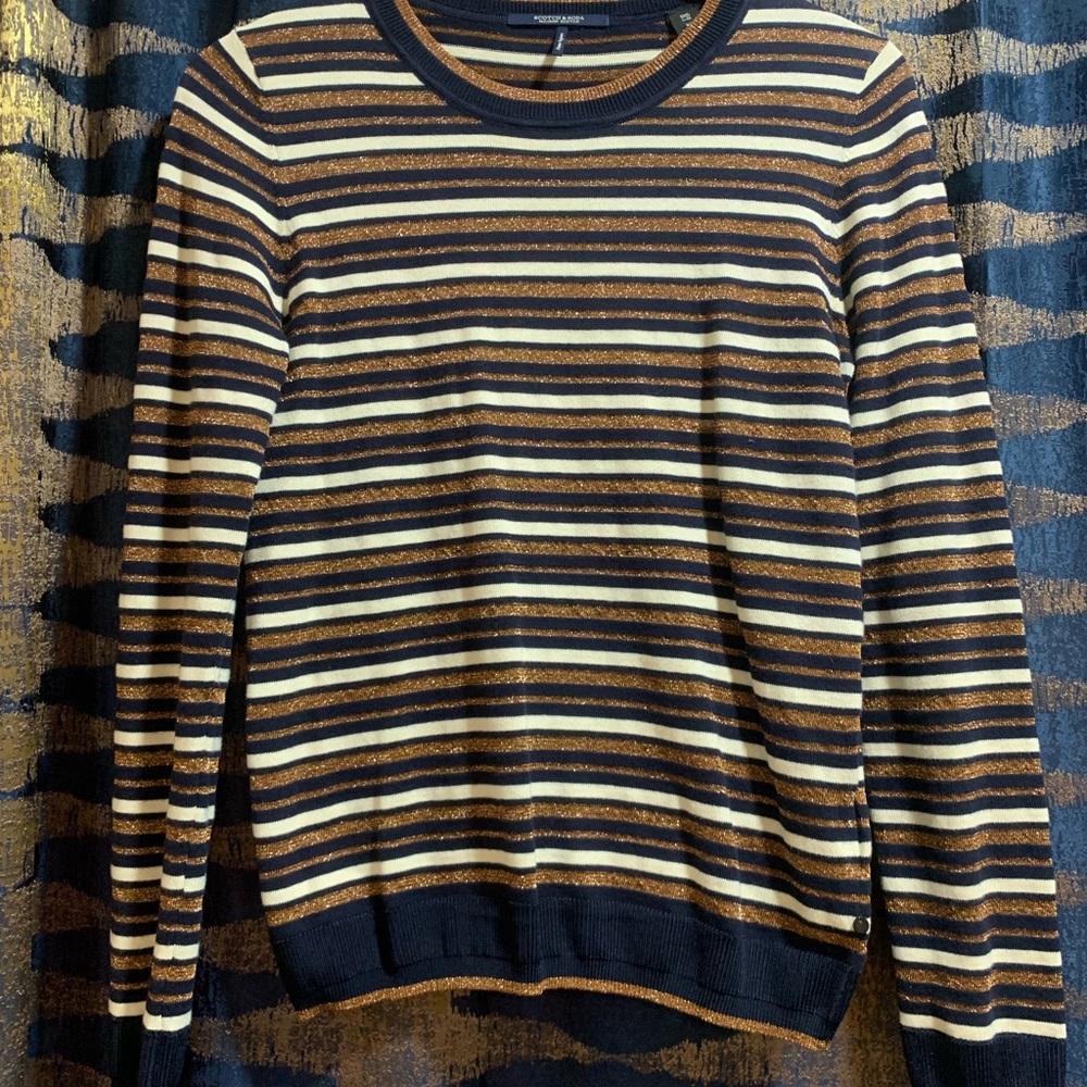 Scotch & Soda Women’s Blue and Gold Crew Neck Sweater